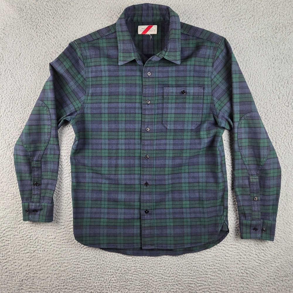 Best Made Co Flannel Shirt Men S/M Blackwatch Plaid Wool Cotton‎ Elbow Patch